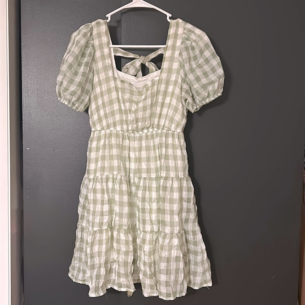 Green plaid dress
